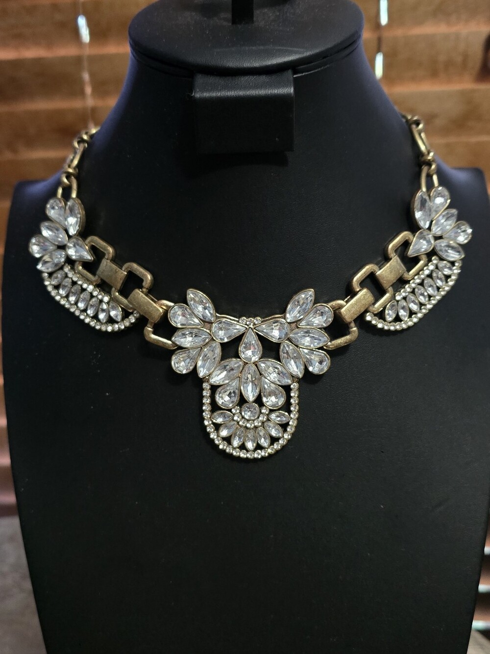 Plunder Charlotte Antique Gold-Tone Lucite & Crystal Statement Necklace